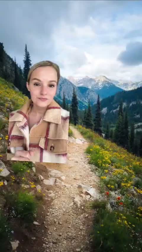 Maddy over a mountain-trail greenscreen